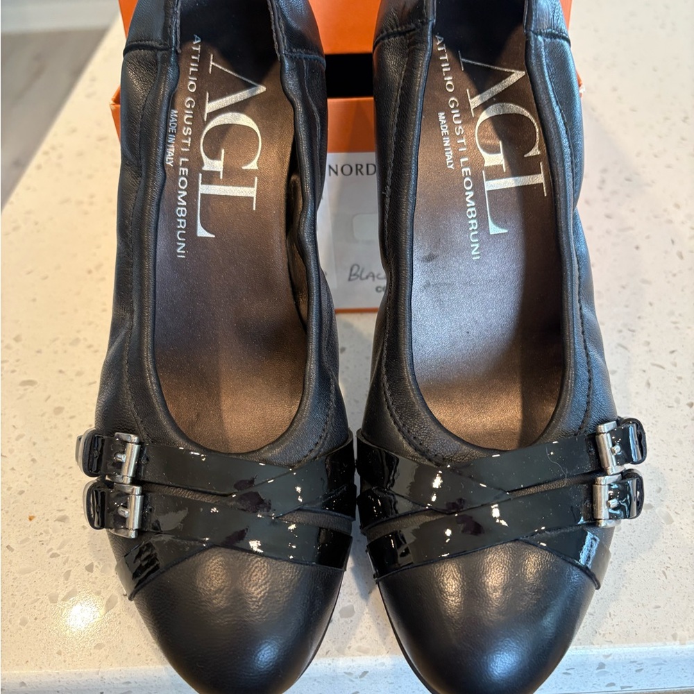 AGL Black Heels with Buckle Straps
